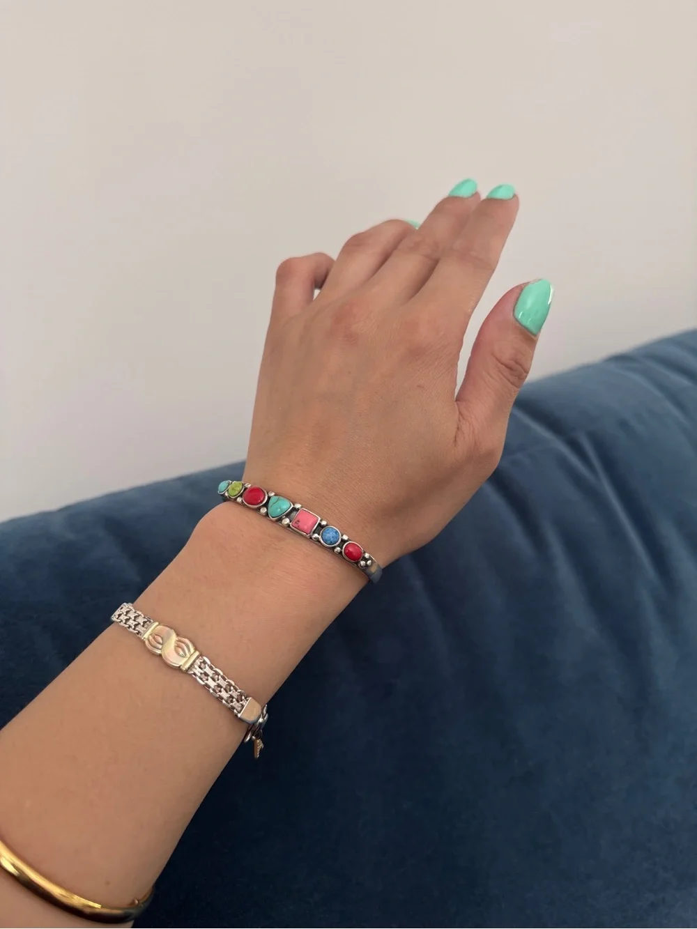 Vintage 925 Sterling‎ Silver Multi-Stone Cuff Bracelet